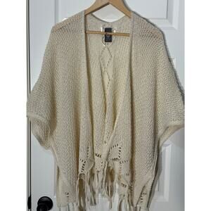 Vince Camuto Cream Crocheted Open Poncho / Wrap with Arm Opening, One Size